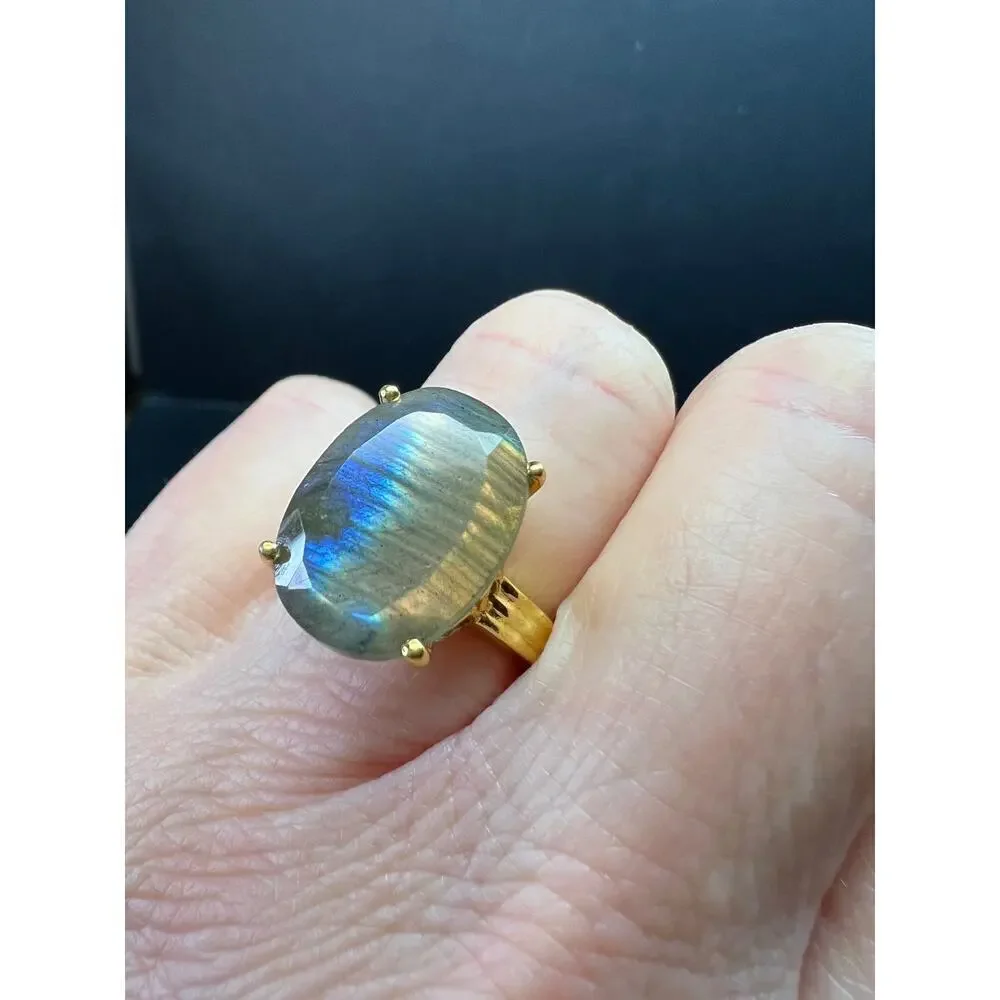 NWT Labradorite Gold Over 925 Sterling Ring Size 7